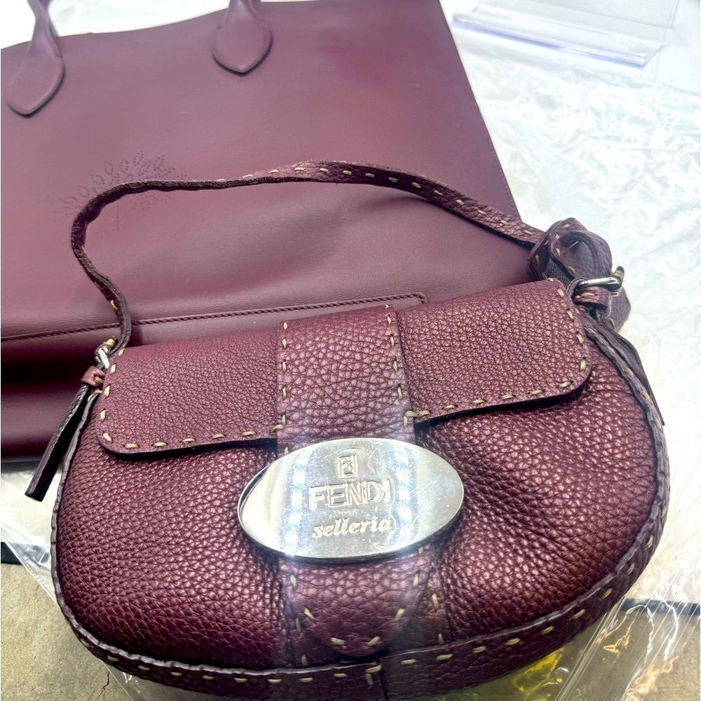 Auth Fendi Plum Selleria Leather Baguette Shoulder Bag Preloved Purse Excellent - Picture 13 of 14